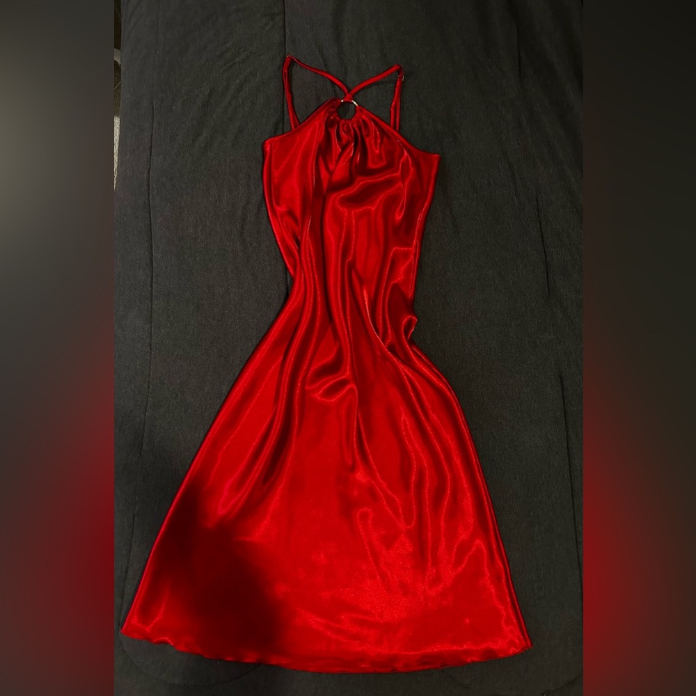 A red satin dress size medium from Bebe.